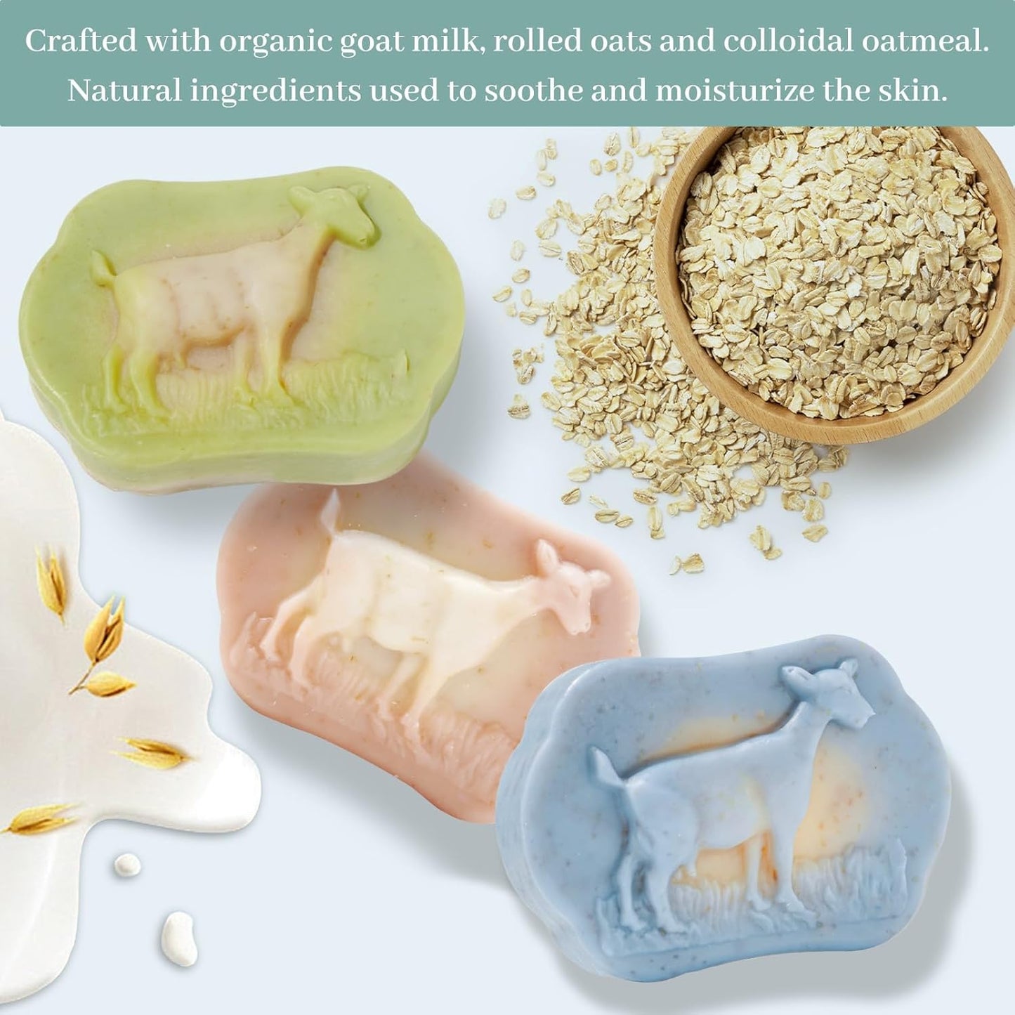 3 Pack Goat Milk & Oatmeal Soap Bars, Handmade Cold-Processed Body Wash Bar Soften & Moisturizing Skin, Organic Oats Gentle Exfoliating for Sensitive Skin