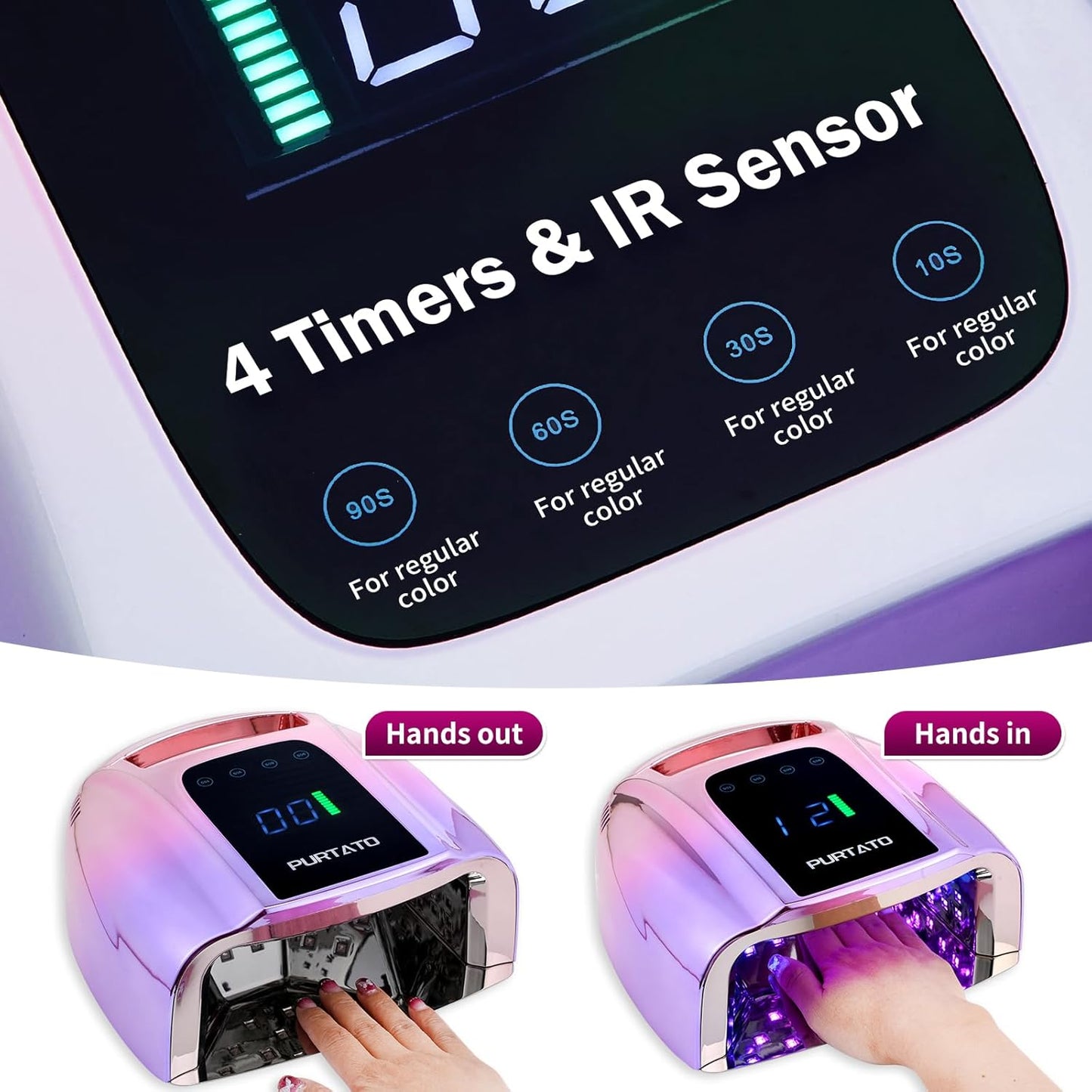 Professional Rechargeable 96W UV LED Portable Cordless UV Light for Nail Lamp Machine with Removable Stainless Steel Bottom,4 Timer Setting and Smart Sensor Nail Dryer (Gradient Purple)