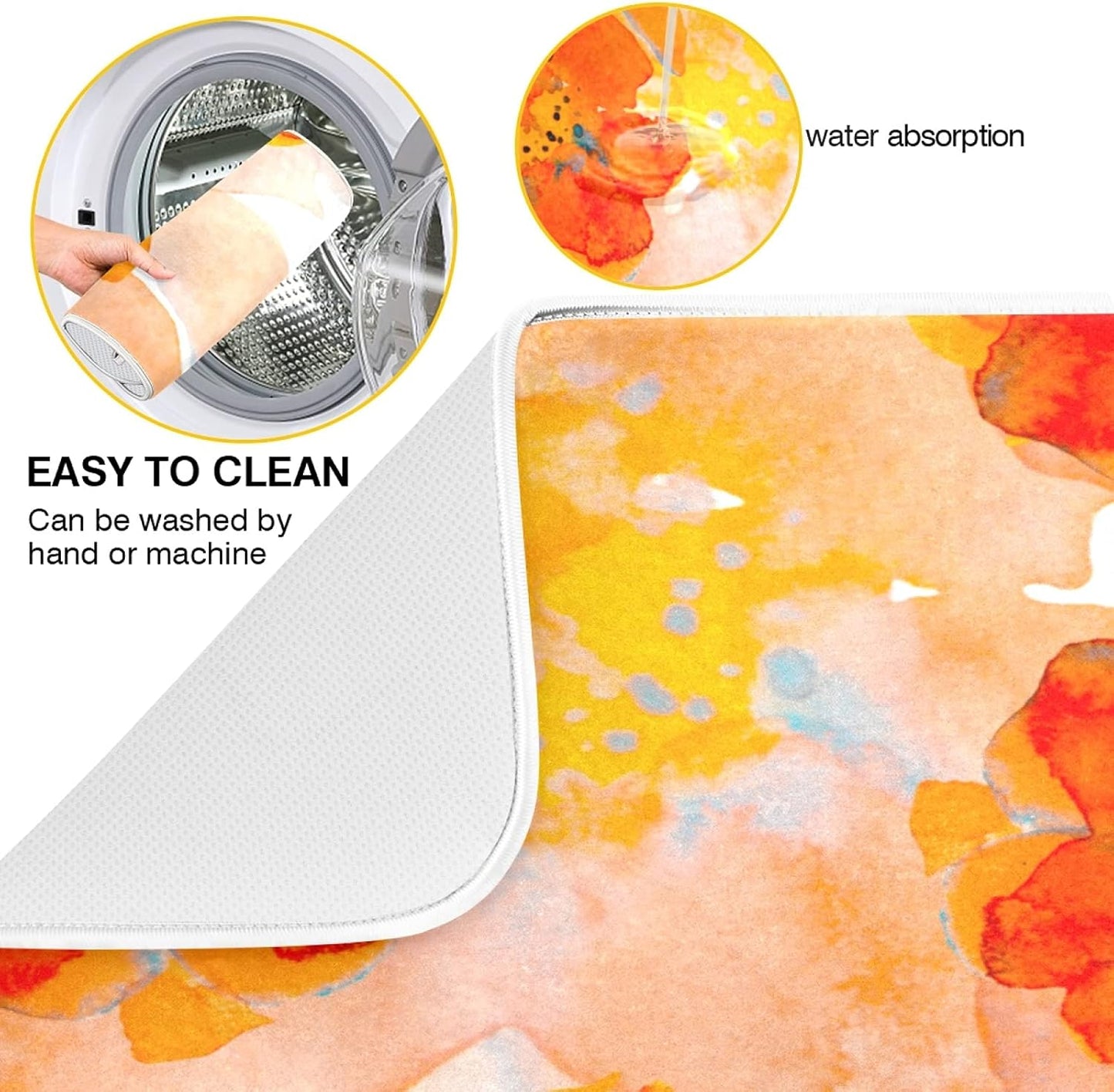 Corn Poppy Orange Flower Microfiber Dish Drying Mat 18'' x 24'' for Kitchen Counter Drying Pad Dish Drainer Mats Absorbent Dish Draining Mat Extra Large