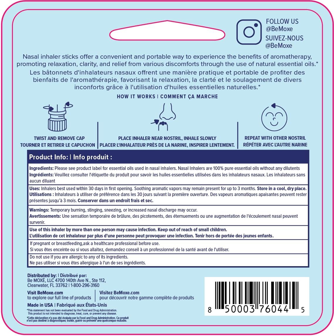MOXĒ Dream Nasal Inhaler, Essential Oil Blend, Calming, Relaxing, Natural Tension Relief, Sleep Aid, Soothing Fragrance, Lavender, Chamomile, Lemongrass, Grapefruit, Made in USA (3 Pack)
