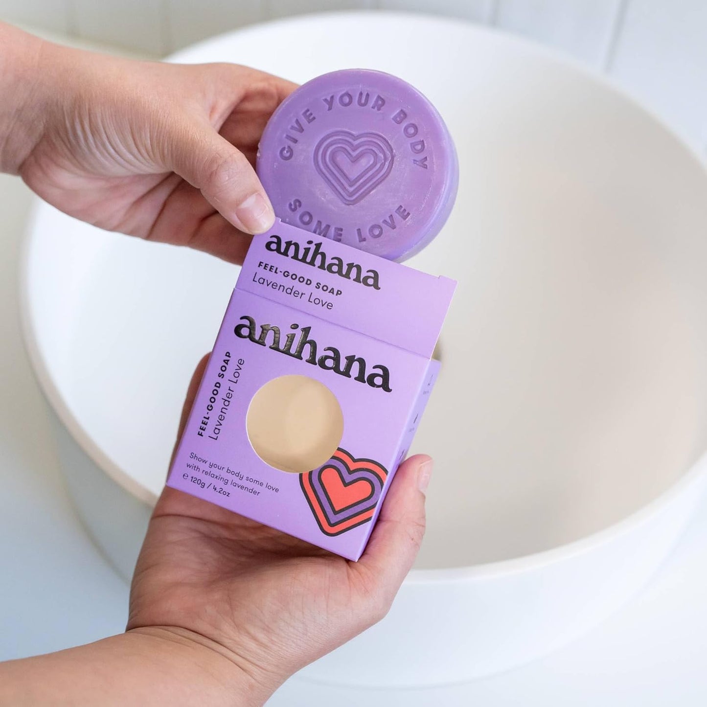 ANIHANA Feel-Good Soap 3 Pack with Coconut Oil and Shea Butter, Gentle Cleansing, Paraben Free, Cruelty Free, Refreshing Lavender Love Scent, 4.2 oz each