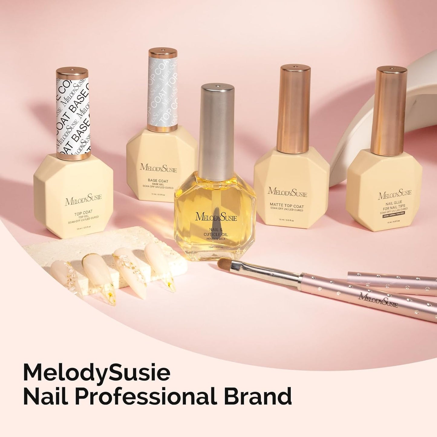 MelodySusie No Wipe Glossy Top Coat Long Lasting Shine Finish Soak Off UV LED Nail Lamp Nail Polish Art Design Manicure Kit Perfect Gifts for Women Girls 2 Pcs 15ml Clear