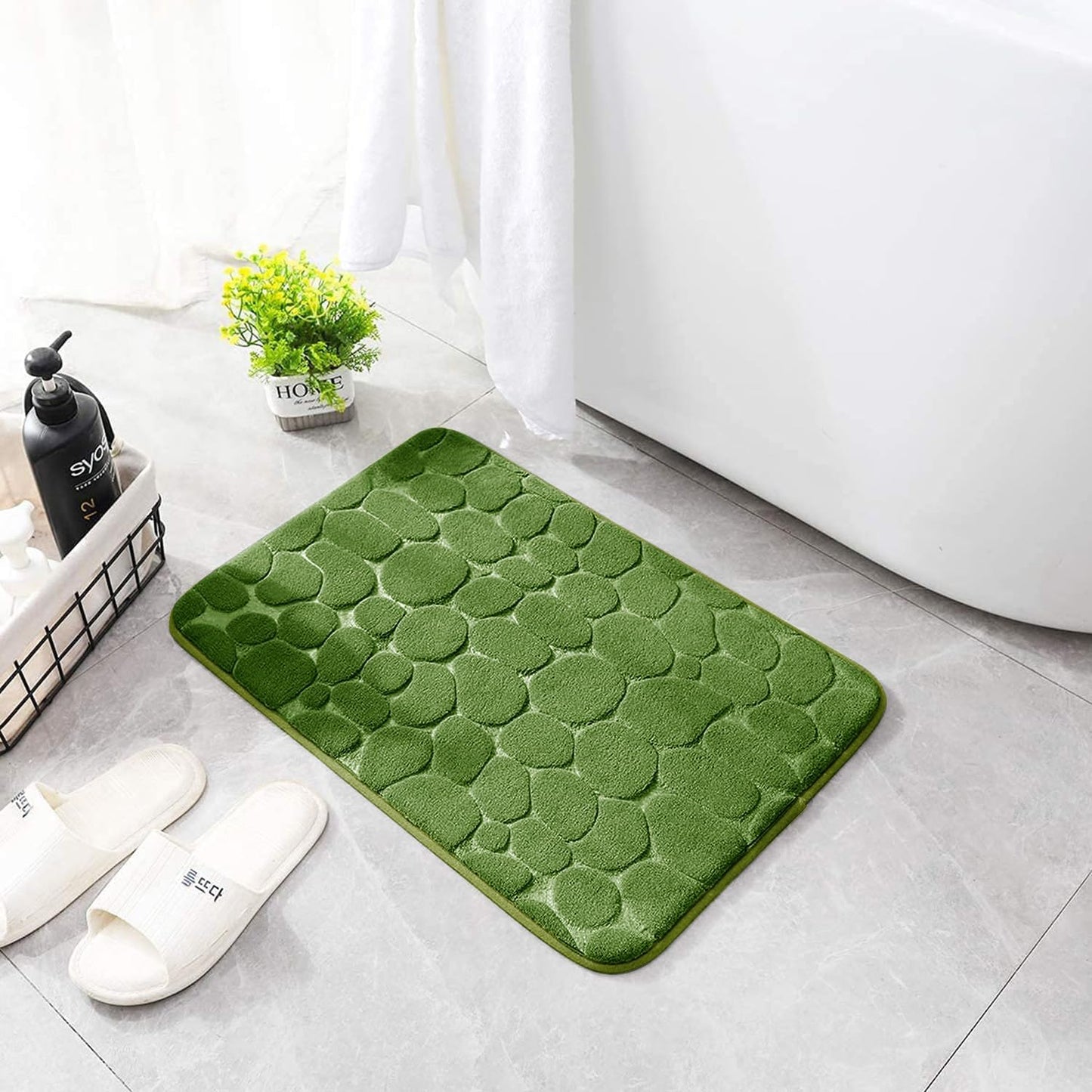 YIHOUSE Memory Foam Bath Mat Cobblestone Bathroom Rugs Super Water Absorbent Bath Mats for Bathroom Machine Washable Bath Rugs(17 x 24,Green)