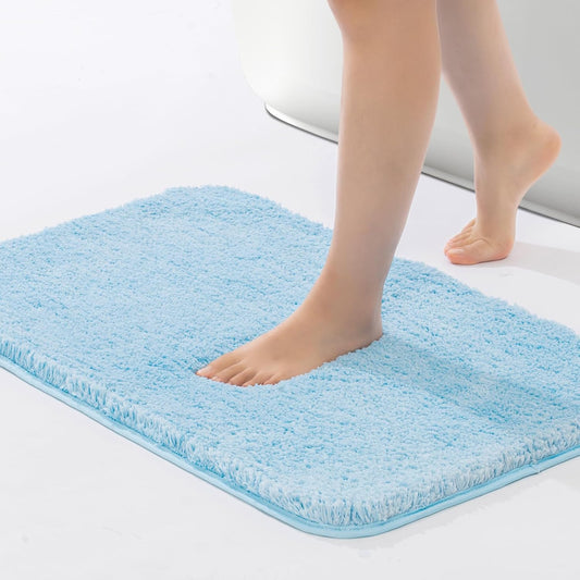 ROSMARUS Shaggy Bath Rugs for Bathroom Non Slip 28" X48", Water Absorbent Extra Long Bath Mat, Soft Shower Mat for Floor & Tub, Fluffy Plush Rug Machine Washable, Blue