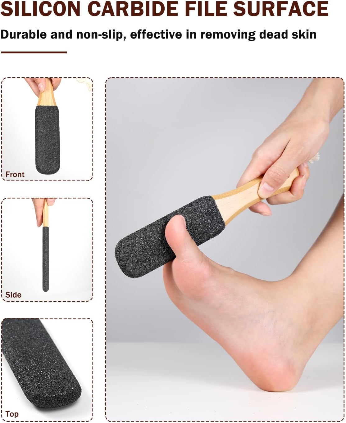 BEZOX Foot Pumice Stone Pedicure File(1 PCS) - Wooden Handle Foot File Callus Remover for Smoother Feet and Hands - Foot Scrubber, Heel Sander and Dead Skin Scraper - Black