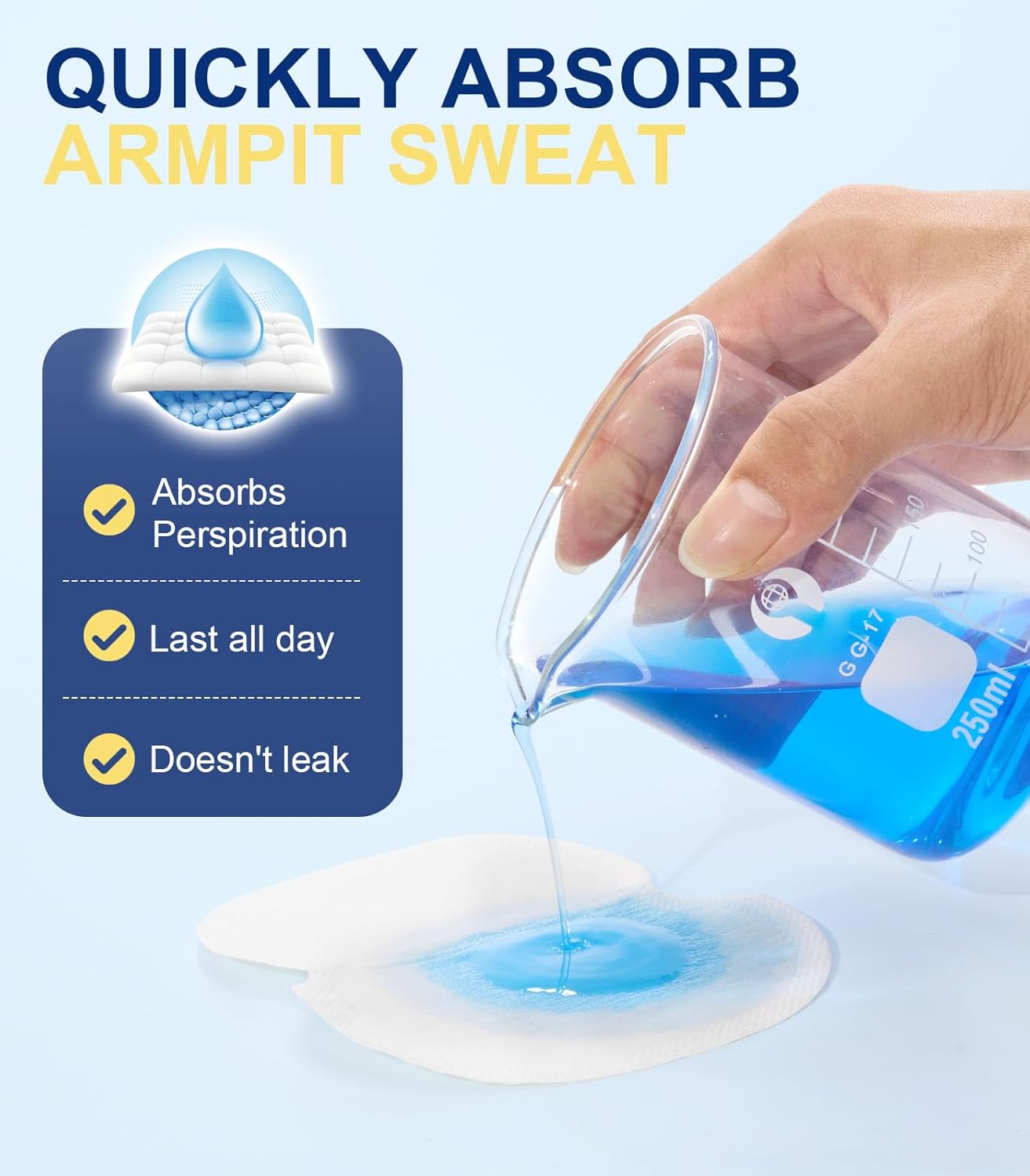 Large Underarm Sweat Pads for Women and Men Fight Hyperhidrosis 100 PCS, Comfortable Unflavored, Non Visible, Extra Adhesive, Disposable, Sweat Free Armpit Protection