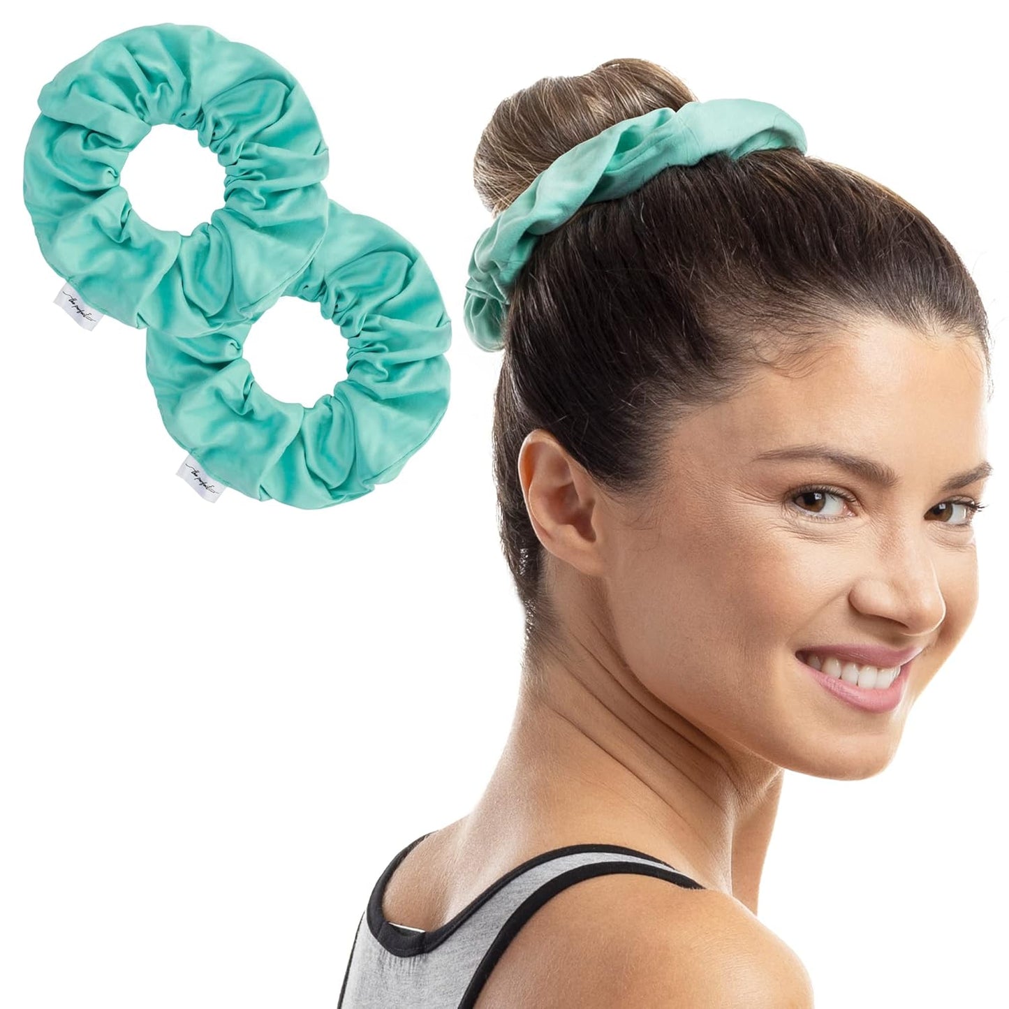 Microfiber Hair Drying Towel Scrunchies - The Perfect Haircare - Anti-Frizz & Silky Smooth - Ponytail/Bun Holder - Quick Drying & Absorbent - for Curly, Wavy, Long & Short Hair (2 Pack) (Aquamarine)