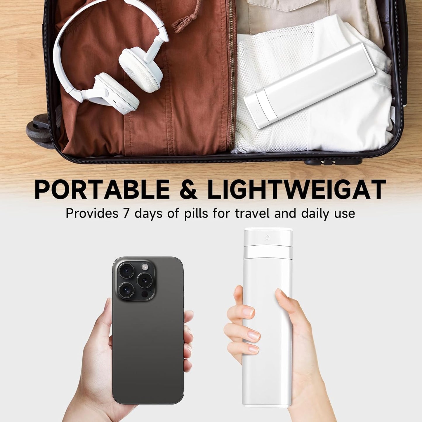 Weekly Pill Organizer 7 Day, Daily Pill Box, Travel Pill Case, Cute Pill Holder to Hold Vitamins, Medicines, Supplements, Pills Organizer (Pearl White)