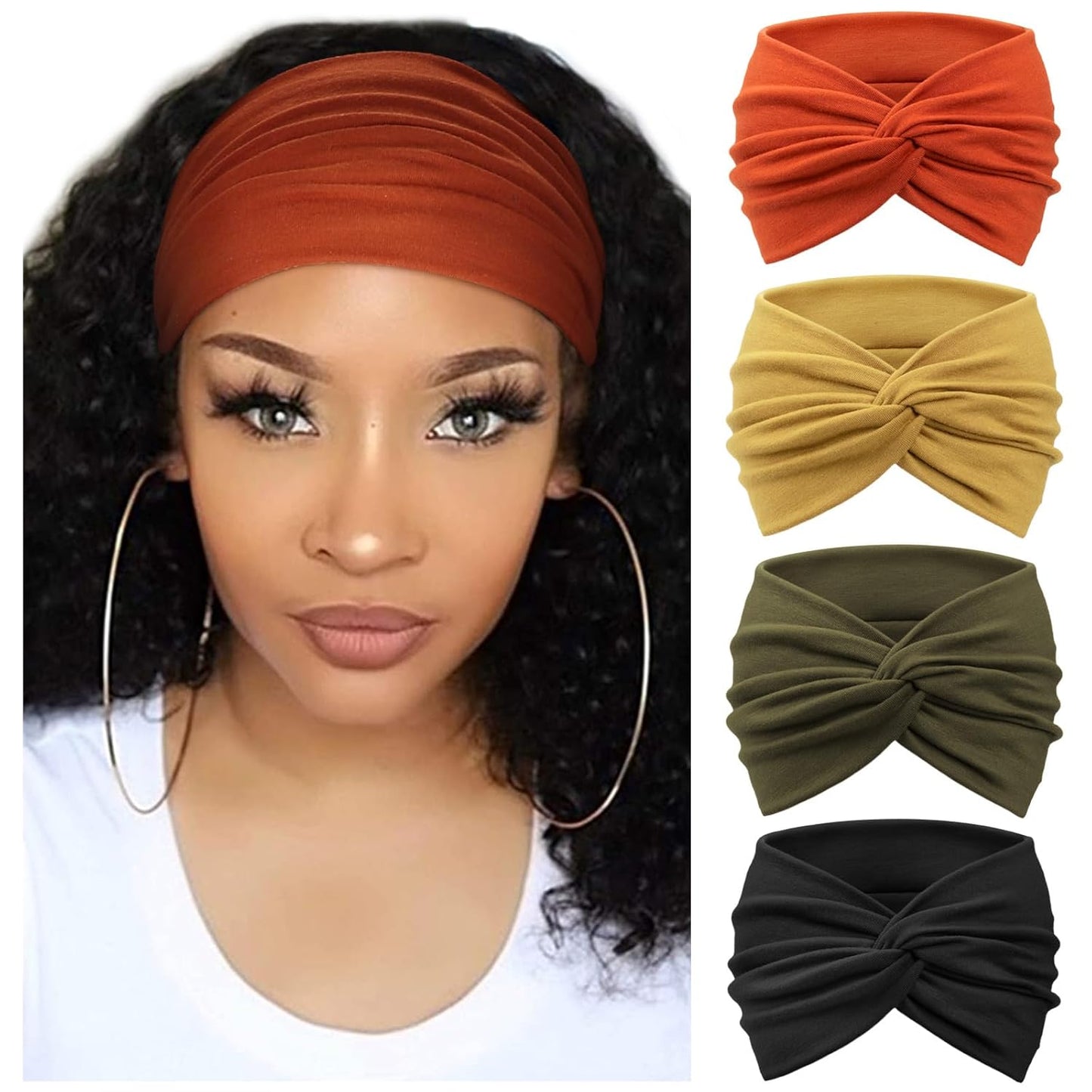 Extra Wide Headbands for Women Large Turban Headband Non Slip Boho Elastic Hairband Hair Twisted Knot Head Bands Accessories