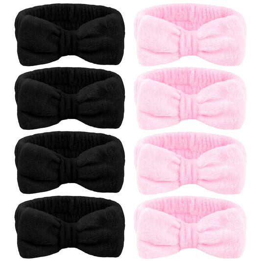 Ondder 8 Pack Makeup Headband Black and Pink Spa Headband Skincare Headbands for Washing Face