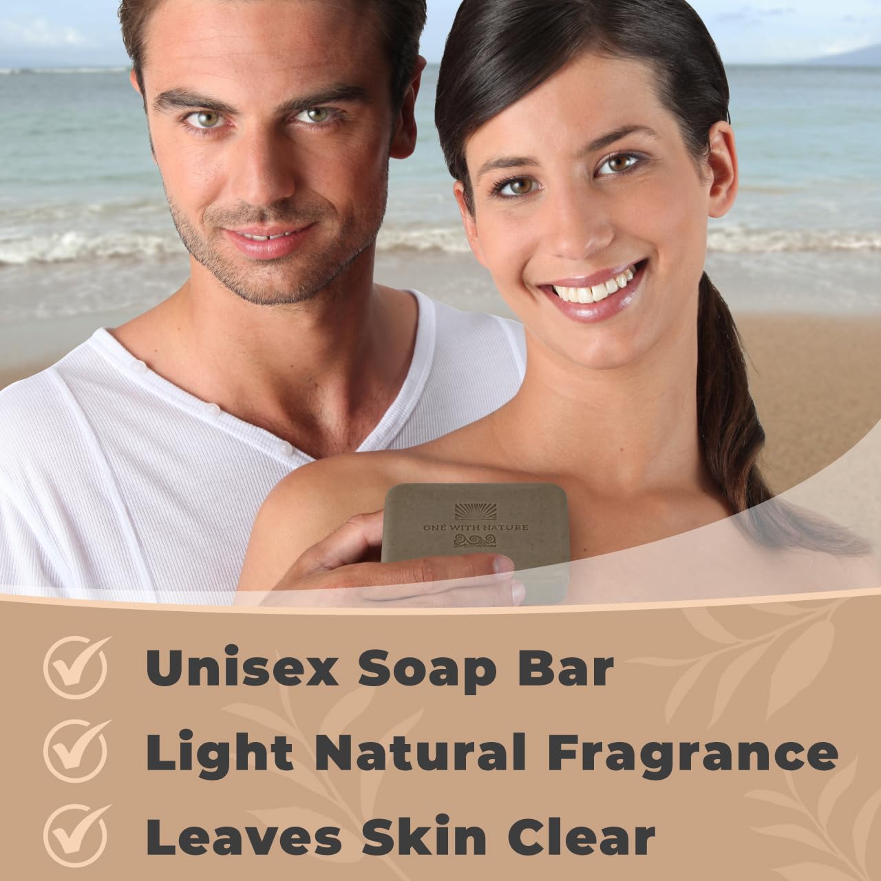 One With Nature Dead Sea Mineral Mud Soap Bar, 7 oz, Fragrance Free, Shea Butter, Argan Oil, Magnesium, Sulfur, 21 Minerals, Soothes Skin, Exfoliates