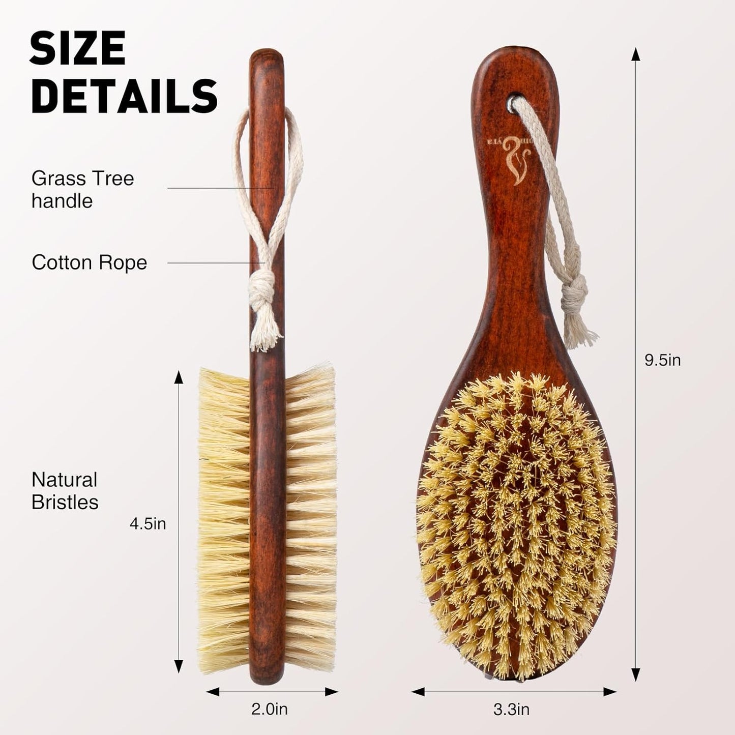Short-Handle Dual-Sided Bath Massage Brush, Soft Boar & Firm Sisal Bristles, Portable (Red Oak)