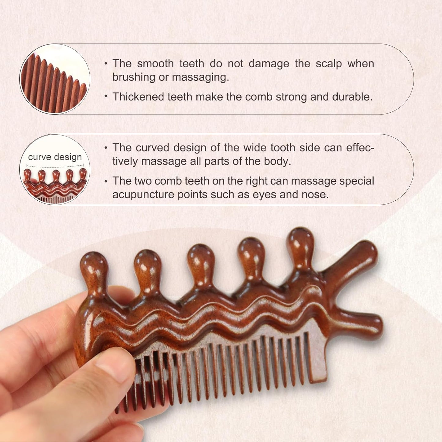 Wooden Scalp Comb, Pocket Fine Tooth Hair Combs for Women/Men, Natural Wooden Massage Comb (ProElite)