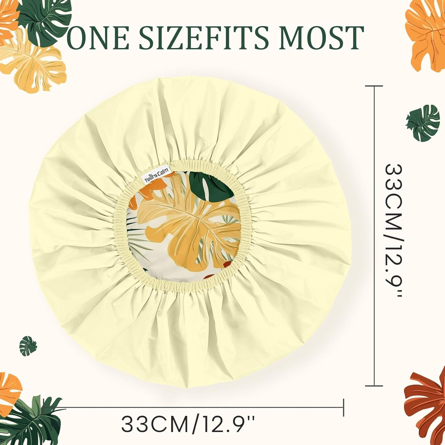 Years calm Shower Caps for Women Reusable Waterproof – Double Layer Elastic Cap with Tropical Botanical Print Shower Cap for Shower, Spa, Travel, Bath & Daily Hair Protection