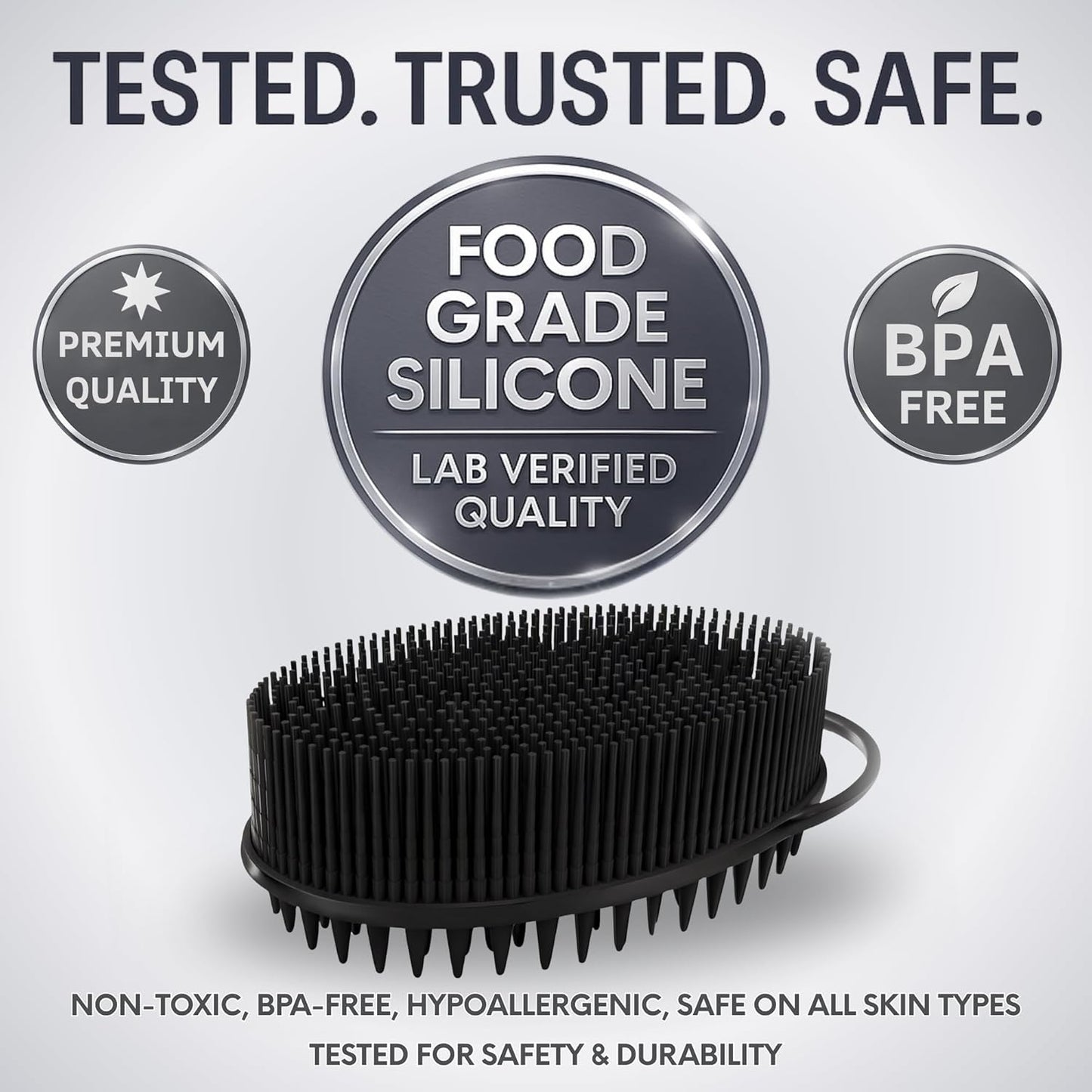 Avilana Silicone Body Scrubber – Gentle Shower Brush & Loofah Alternative- Food Grade & Lab Tested – Fast-Drying, Hygienic, BPA-Free Silicone Body Gentle Exfoliator (Black, Scalp)