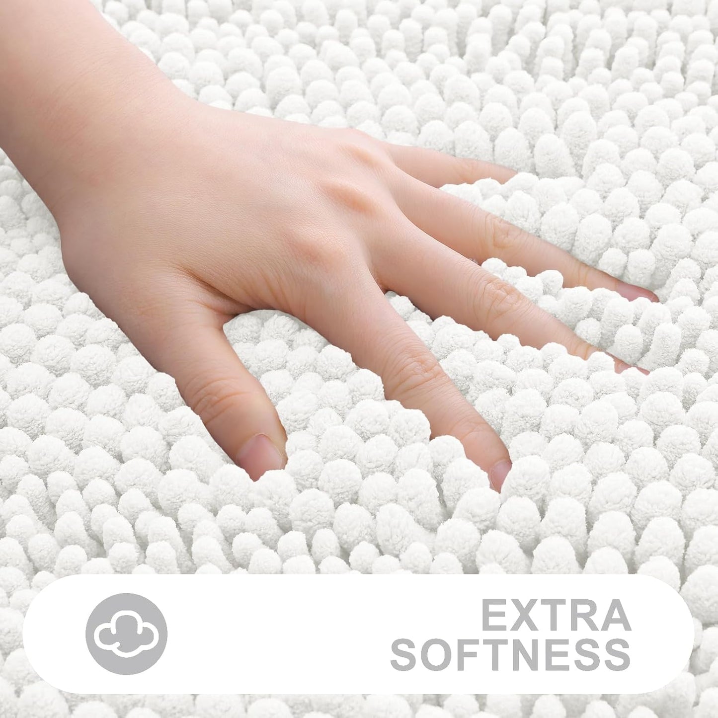 Grandaily Chenille Striped Bathroom Rugs 30x20, Extra Thick and Absorbent Bath Mats, Non-Slip Soft Plush Shaggy Shower Carpet, Machine Wash Dry, Bath Rug for Bathroom, (Medium, Ivory)