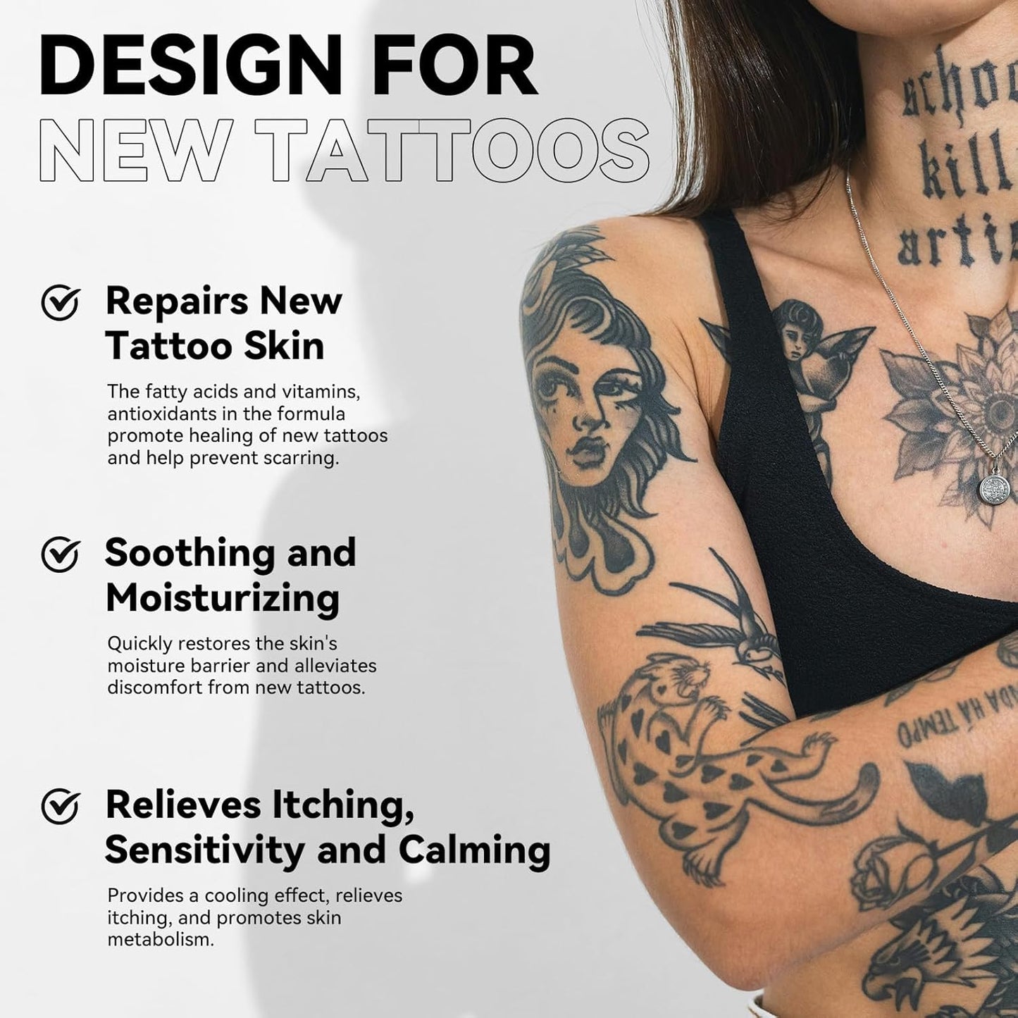 Tattoo Aftercare Serum & Moisturizer For Fresh Tattoo Care, New Tattoo Skin Repair & Anti-Itch, 48% Grape Seed Oil, Tattoo Supplies with Naturally Derived Ingredients, Petroleum Free -1 Fl oz