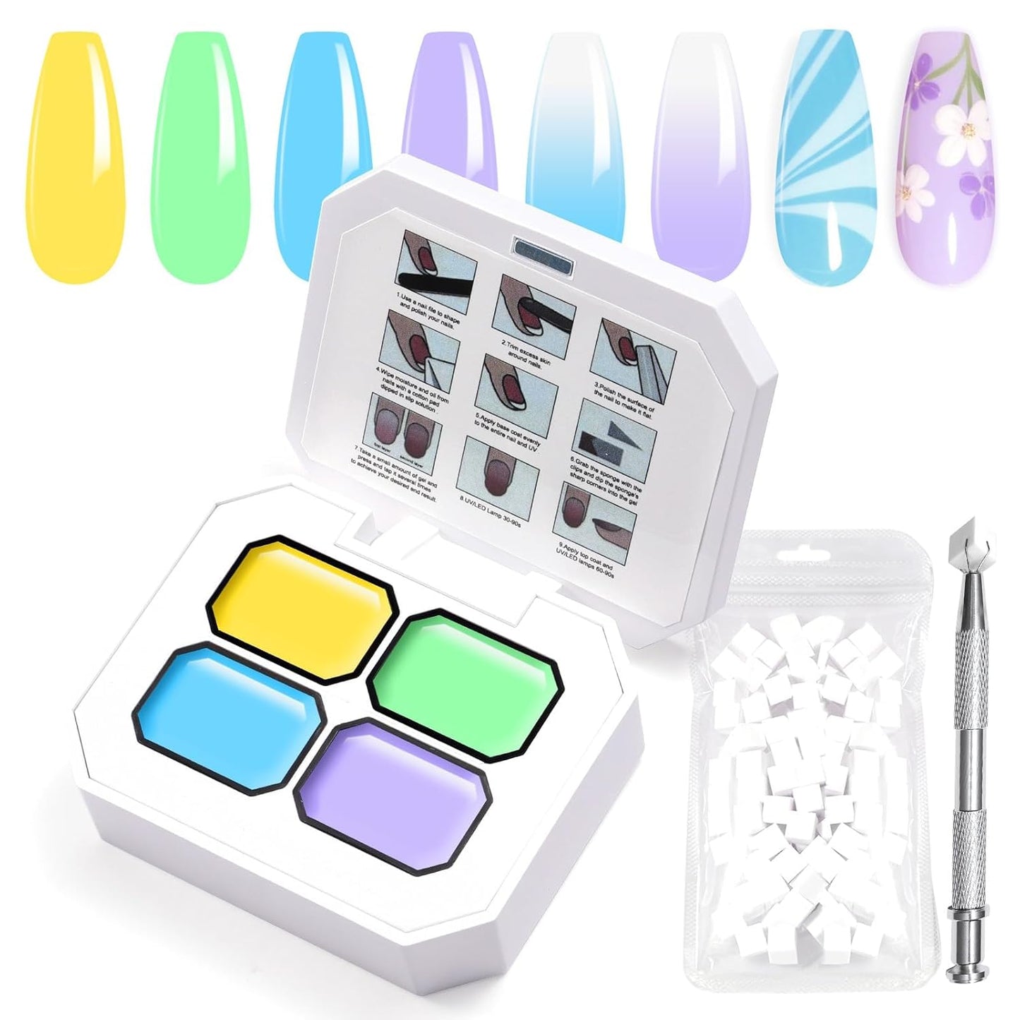 Gradient Painting Gel, 4 Bright Colors Ombre Gel Nail Polish Spring Summer Light Blue Green Sponging for Pigment Pat Aura Nails French Manicure Soak Off UV DIY Nail Art Ice Cream Dream Set