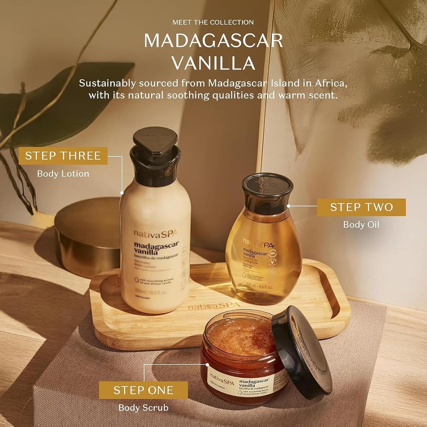 Nativa SPA by O Boticário, Madagascar Vanilla Moisturizing Body Lotion, Fragranced Skin Moisturizer with Purified Quinoa Drops, 13.5 Ounce