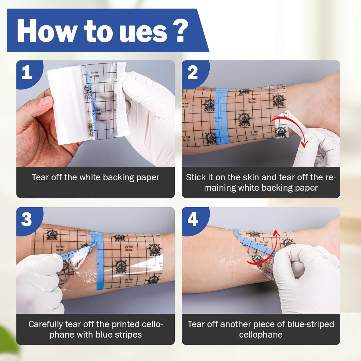 AZEN 50 Pieces Waterproof Bandages, Transparent Film Dressing 4 X 4, Clear Bandages Waterproof Adhesive Bandage, Second Skin Tattoo Cover Up Tape