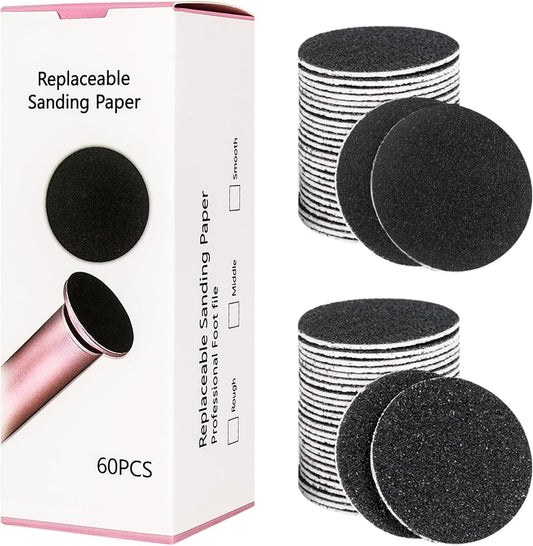 krofaue 60 PCS Replaceable Sandpaper Discs - 80 & 100 Grit Pad Refills for Electric Foot File Callus Remover - Dead Skin and Calluses Removal