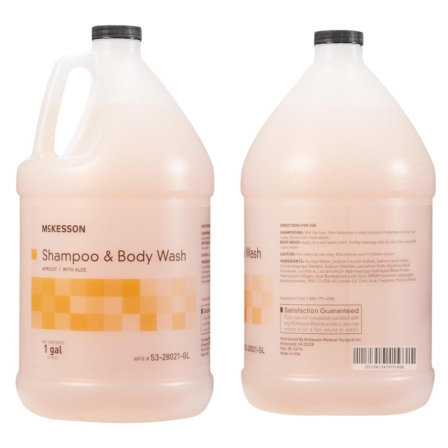 McKesson Body Wash and Shampoo [4 Count] - 1  Gallon Bulk Refill Full Body Wash with Aloe, Apricot Scent - Sensitive Skin & Hair 2‑in‑1