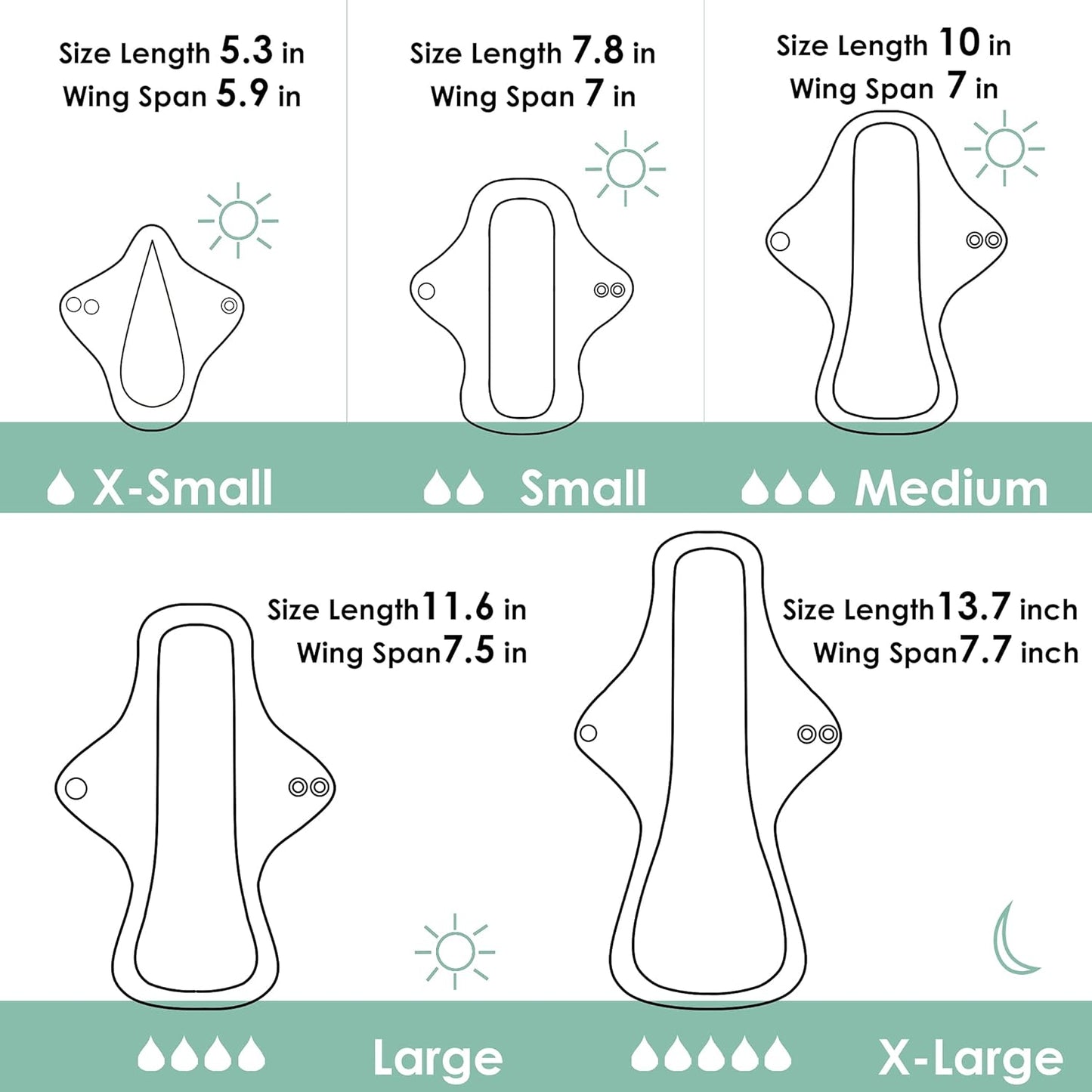 wegreeco 6 Pcs Reusable Menstrual Pads, Ultra Absorbent Cloth Pads for Heavy Flow, Sanitary for Teens, Women, Nonslip Panty Liners + Bag (Mustard Yellow, Grey, Beige, S)