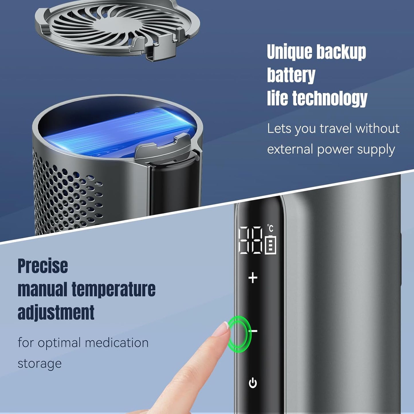 Insulin Cooler Travel Case TSA Approved – Portable Diabetic Medication Cooler with USB Charging & Backup Battery, Keeps Insulin at 0–18°C, Fits 1–7 Pens, for Travel & Daily Use (Titanium Gray)