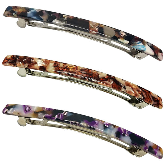 Long French Hair Barrettes 4 Inch Large Hair Clips for Women Thick Hair Automatic Clasp Clamp Pins Resin Nonslip Grip Ponytail Holders, Stylish Hair Accessories 3 Pack (Brown Black Purple)