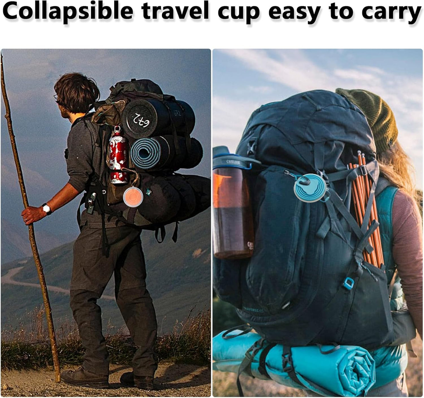 Litoexpe 4 Pack Silicone Collapsible Travel Cup Portable Folding Camping Cup Sets with Lids, Orange & Blue & Coffee & Purple, Capacity 9.22oz (270ml)