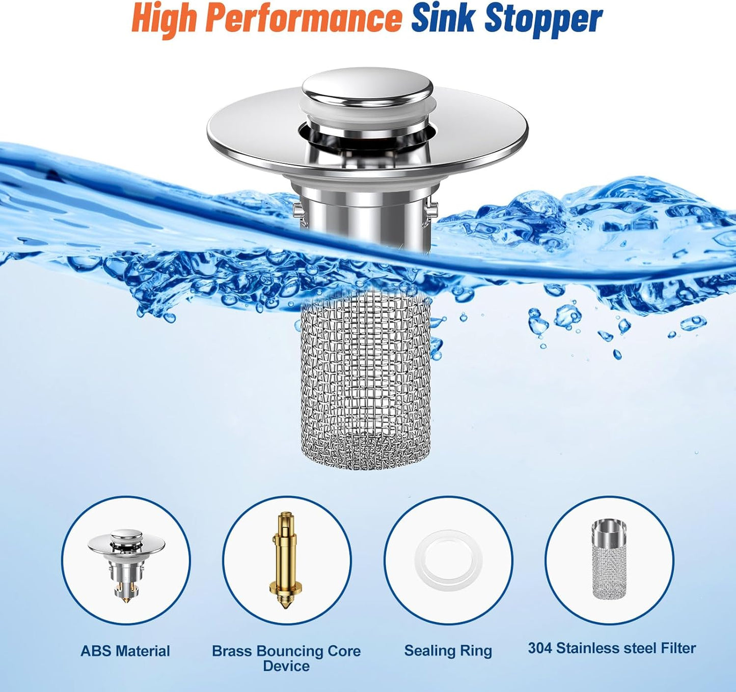 2Pcs Bathroom Sink Stopper Hair Catcher, Pop Up Sink Drain Filter with Removable Stainless Steel Filter Basket Hair Catcher, for US Bathroom Sink Stopper Replacement (2PCS)