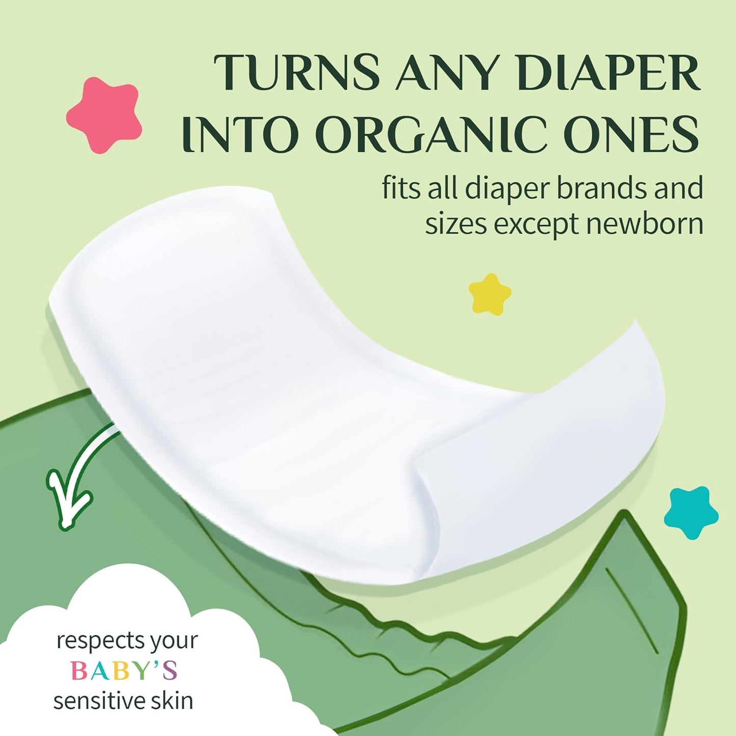 Organyc 100% Certified Organic Cotton Baby Diaper Liner for Sensitive Skin, Fits All Brands and Sizes Diapers Except New Born, 20 Count
