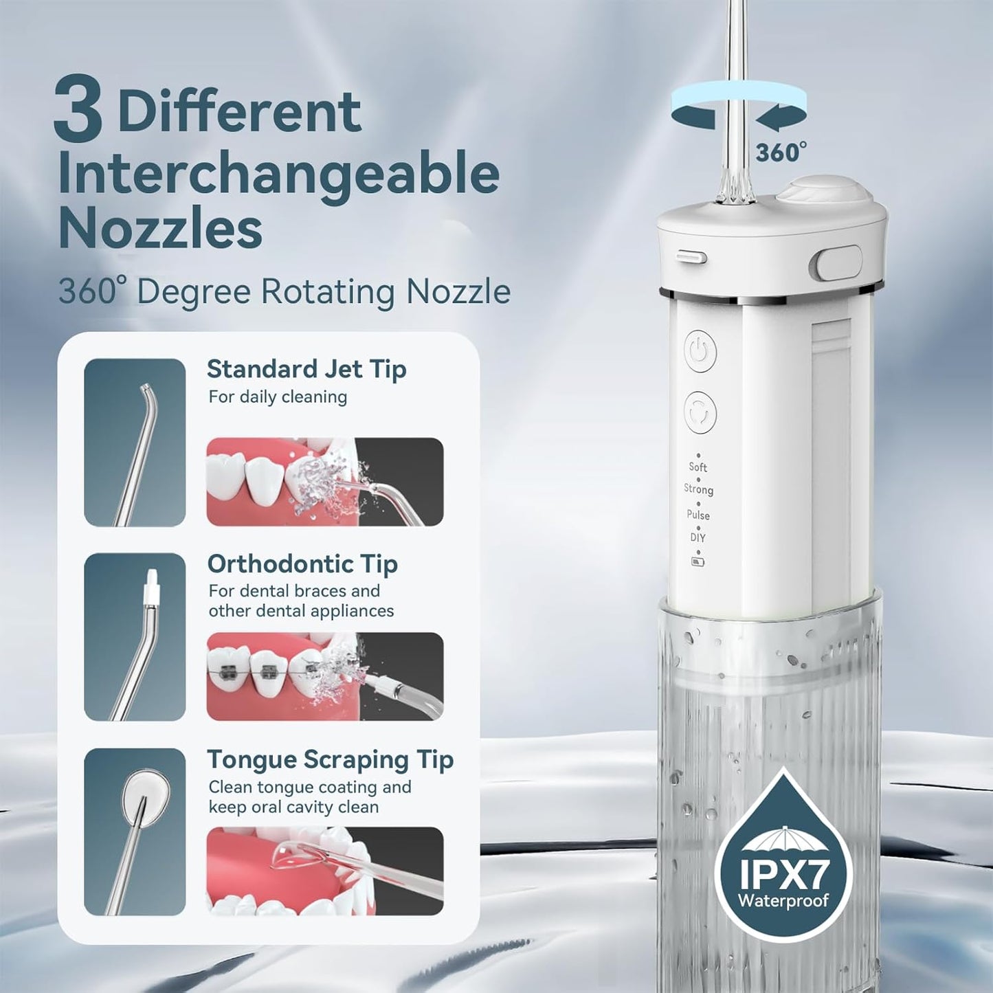Portable Mini Water Dental Flosser for Teeth Cleaning Travel Oral Irrigator with Telescopic Water Tank,4 Modes IPX7 Waterproof Design - Perfect for Braces, Bridges, and Home & Travel Dental Care