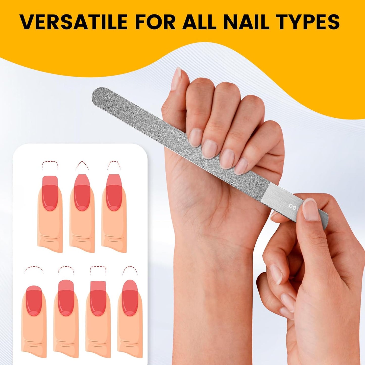 BEZOX Metal Nail File Kit - 2PCS Professional Stainless Steel Long Nail Files & Buffers for Natural/Acrylic Nails, Professional Fingernail Files and Buffers for Salon & Home Use - Silver