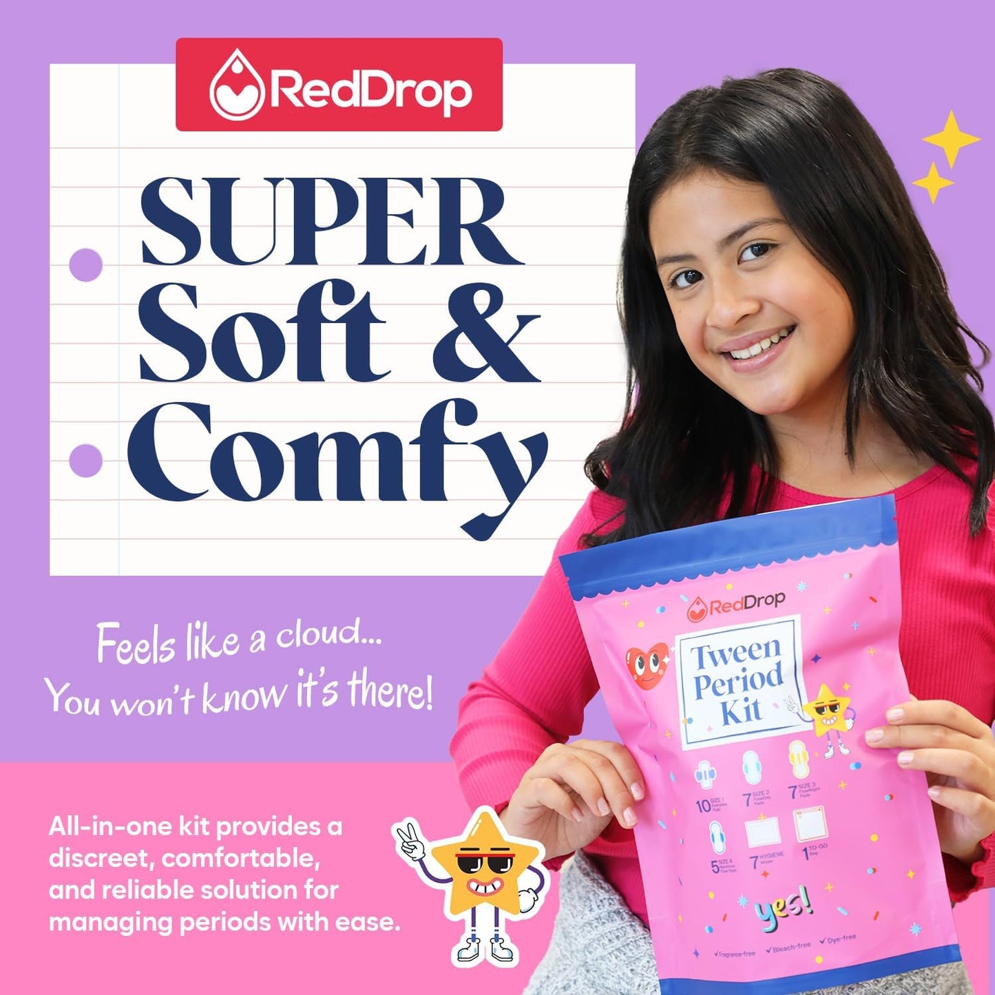 RedDrop 38 PC Tween and Teen Period Kit - First Period Kit for Girls 9-12 - Includes Everyday, FlowDay & FlowNight, Maxi, Wipes, & More