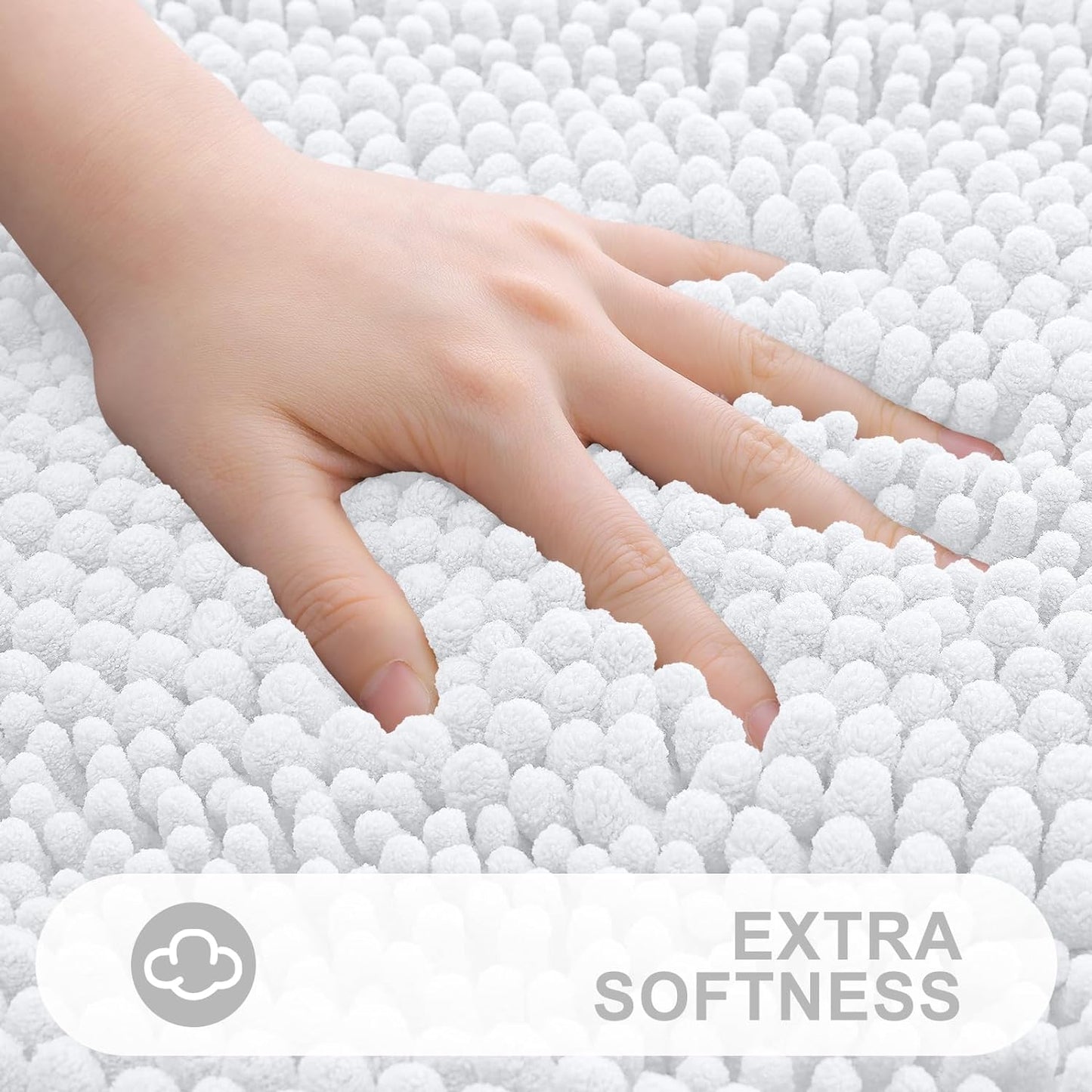 Grandaily Chenille Striped Bathroom Rugs 59x24, Extra Thick and Absorbent Bath Mats, Non-Slip Soft Plush Shaggy Shower Carpet, Machine Wash Dry, Bath Rug for Bathroom, White