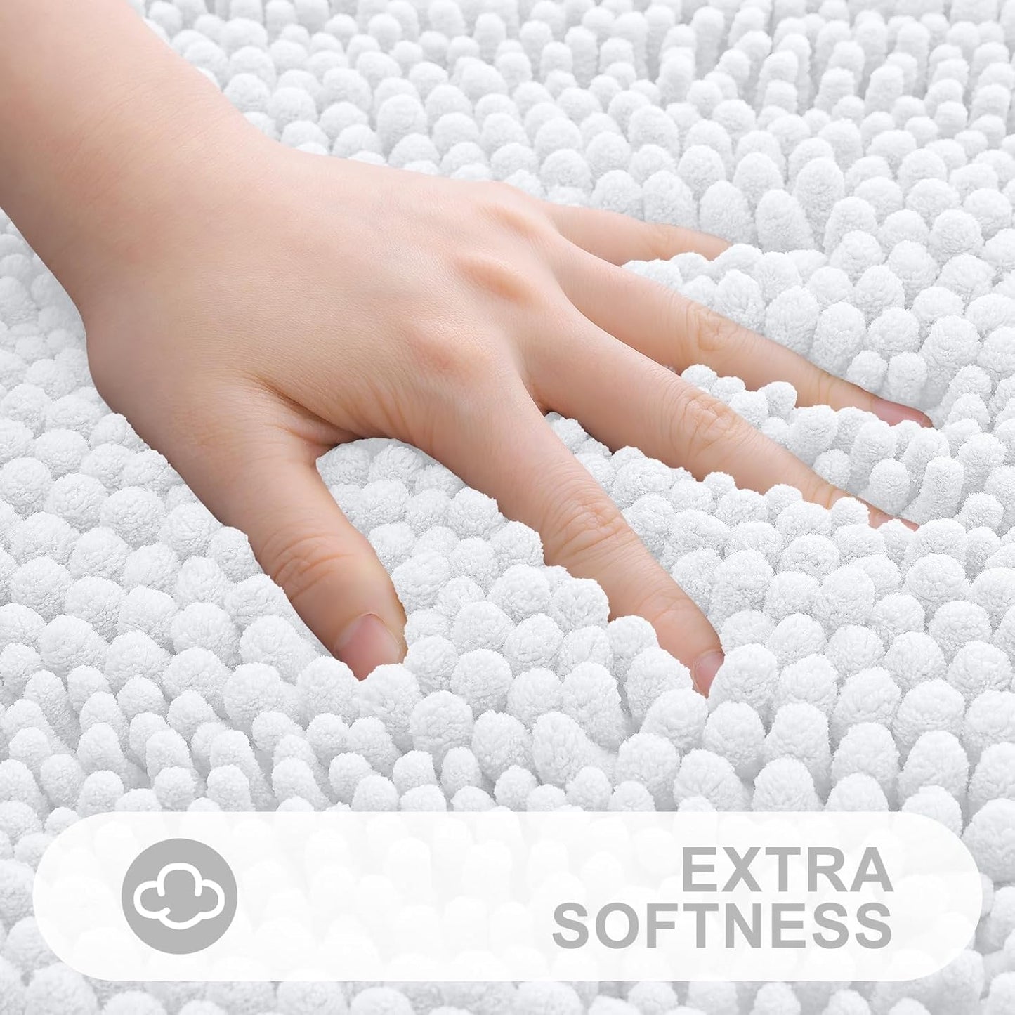 Grandaily Chenille Striped Bathroom Rugs 47x24, Extra Thick and Absorbent Bath Mats, Non-Slip Soft Plush Shaggy Shower Carpet, Machine Wash Dry, Bath Rug for Bathroom, White