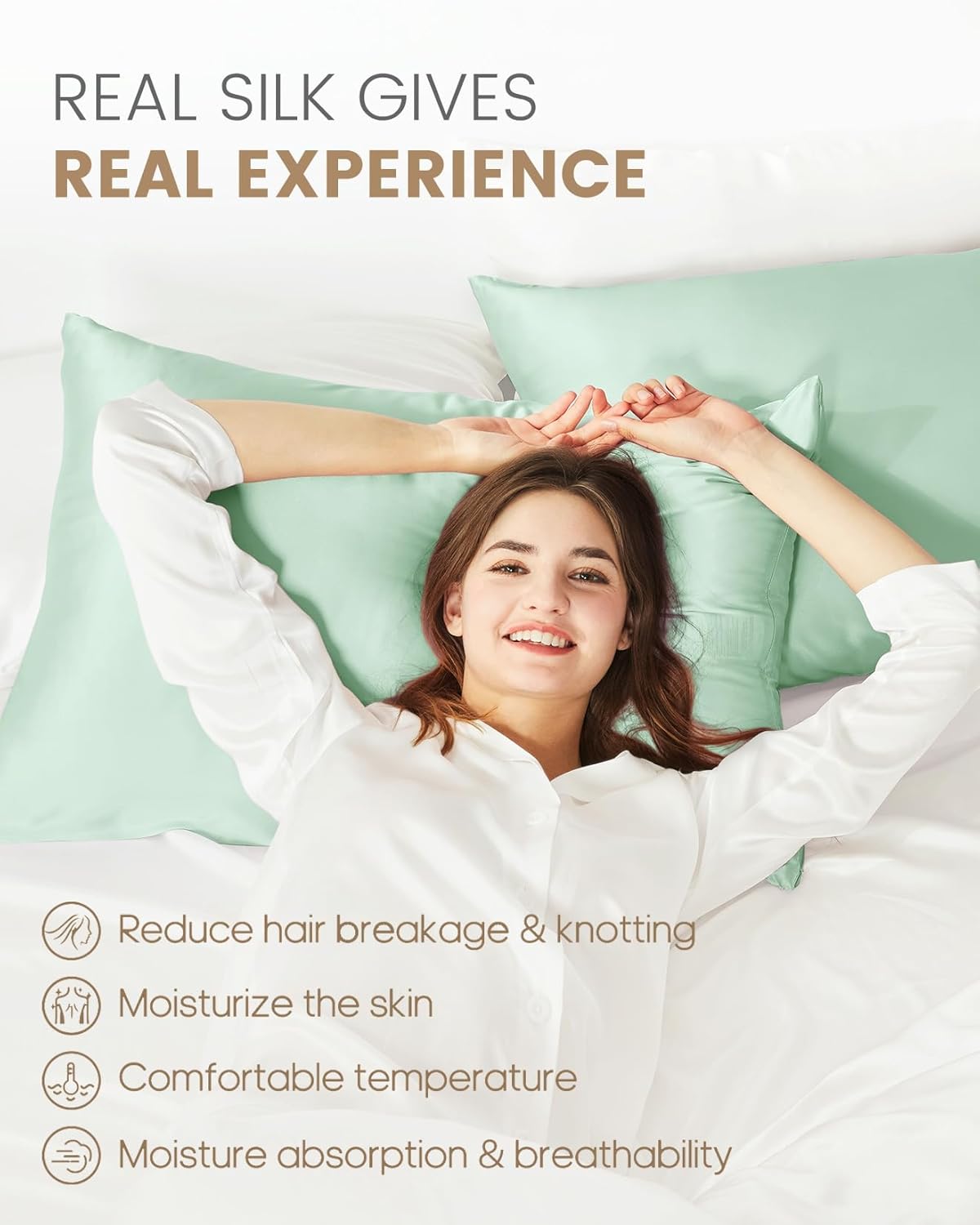 THXSILK Set of 2 100% Mulberry Silk Pillowcase for Hair and Skin Health, Soft Breathable and Smooth Pillowcases with Hidden Zipper, Both Sides Premium Grade 6A+ Silk, Standard 20"x26", Turquoise Green