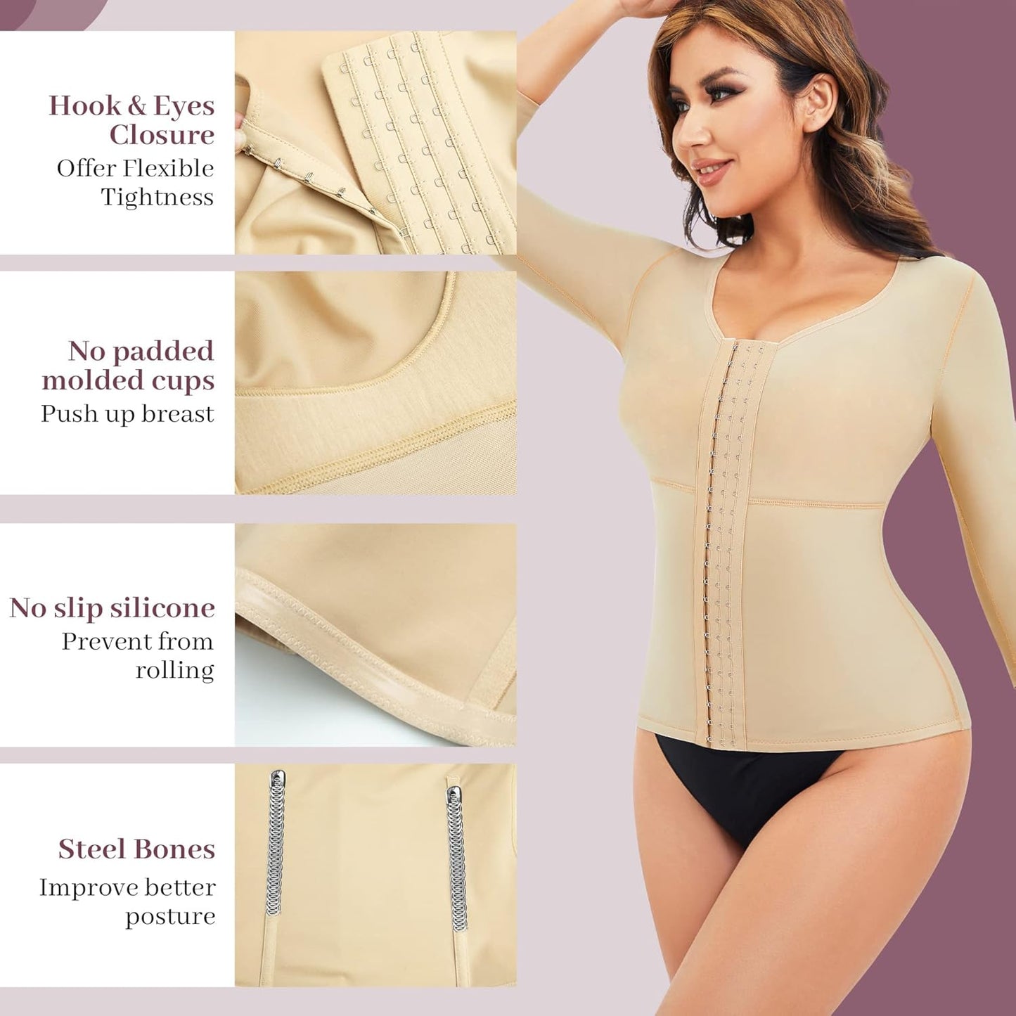 RDSIANE Waist Slimming Girdles Tummy Control Body Shaper Waist Trainer Bodysuit With Arms Compression For Post Surgery