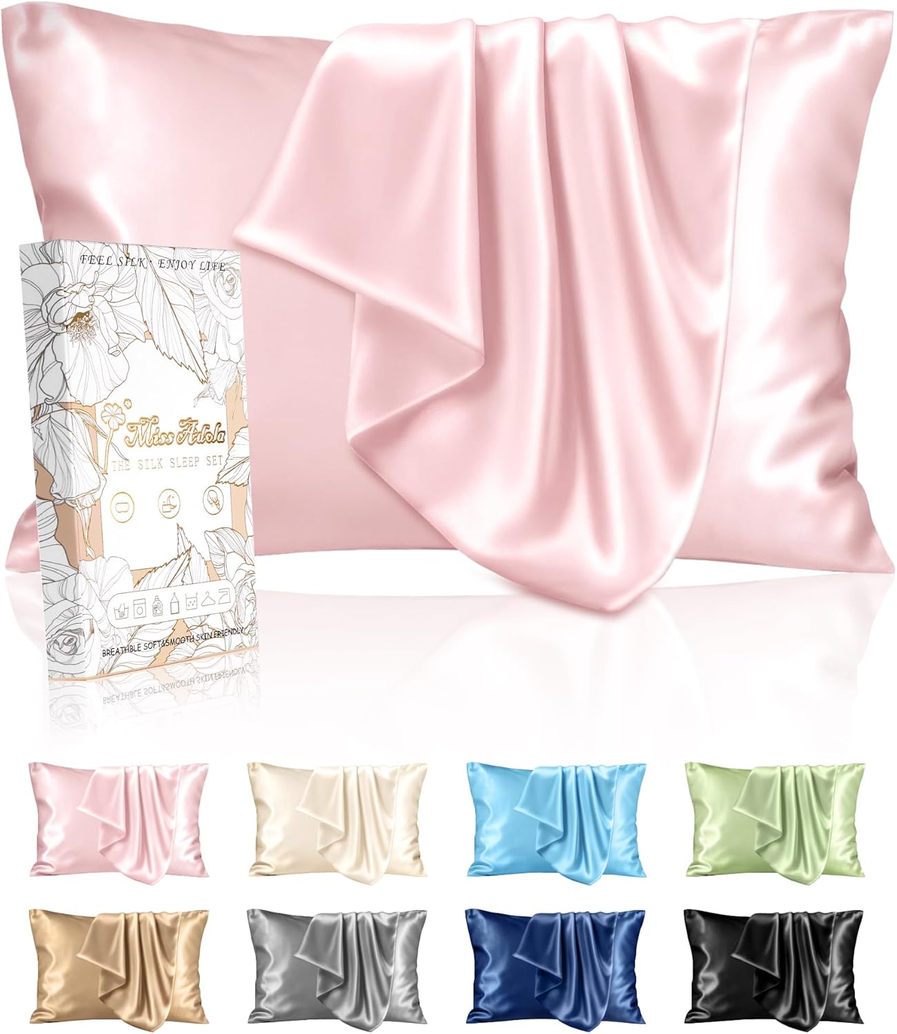 Silk Pillowcase 2 Pack - Pillow Cases Queen Set of 2 Size 20" x 30" for Hair and Skin Smooth Soft Breathable with Hidden Zipper Cooling Pillow Covers for Sleeping Women, Coral