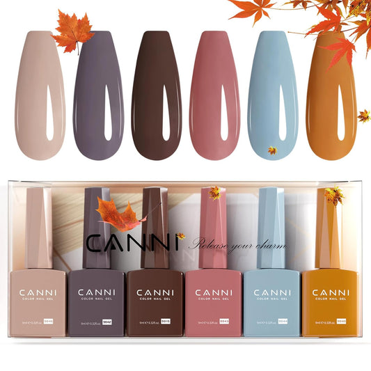 CANNI 6 Colors 9 ML Hema-Free Brown Gel Nail Polish Set, Dark Chocolate Brown Gel Polish Kit Fall Light Colors, Soak Off LED Nail Gel Manicure Kit DIY at Home Salon Gifts