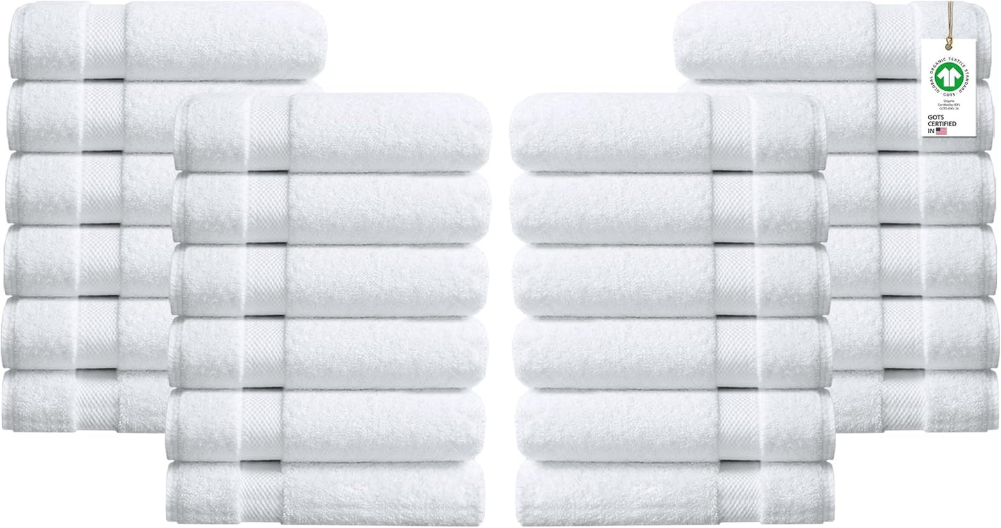 Delara 100% Organic Cotton Towels 650 GSM Plush Feather Touch Quick Dry Hand Towel, Pack of 24 GOTS Certified, Oeko-Tex Green Certified, Organic Cotton Hand Towel, 20"X30"