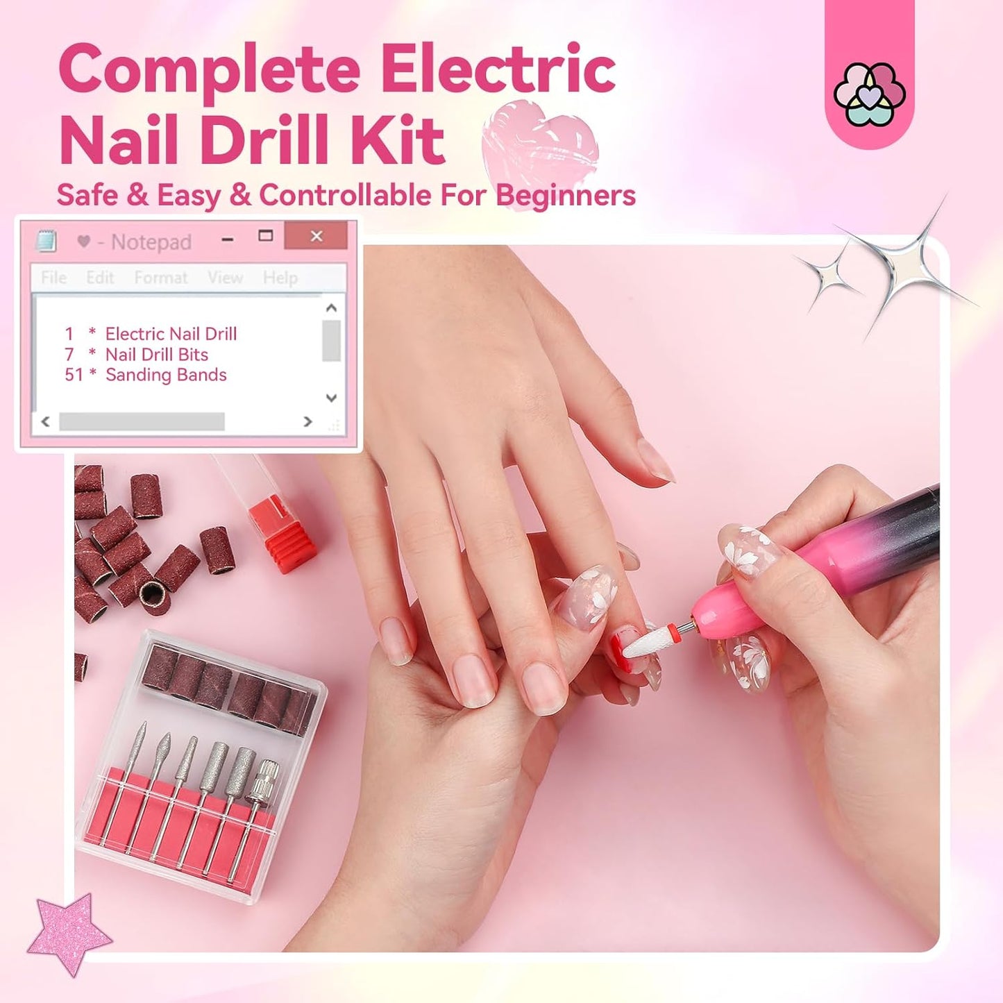 SAVILAND Portable Electric Nail Drill: 20000RPM Electric Nail File Gradient Dark Pink Nail Drill 7 Nail D rill Bits Nail File 51 Sanding Bands Beginners Salon at Home Manicure Pedicure