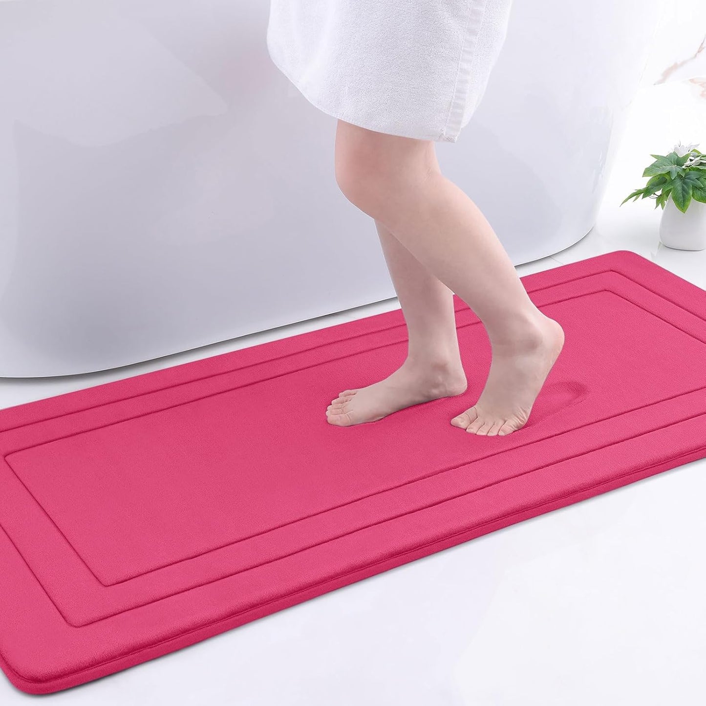 Arotive Memory Foam Bathroom Rug Mat 54x24, Ultra Soft and Absorbent Bath Mat, Machine Wash Dry, Comfortable Bath Rug Carpet for Bathroom Floor, Tub and Shower, Deep Pink