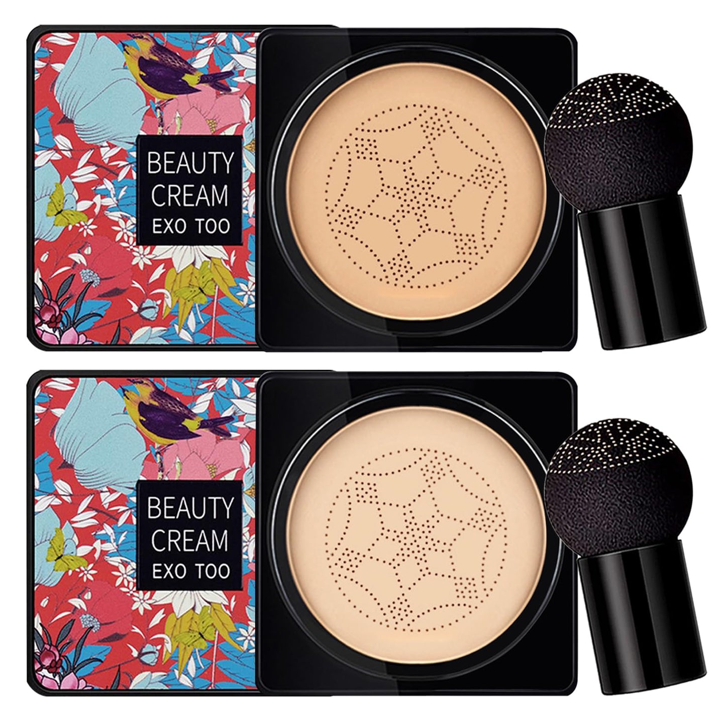 NUIBO 2PCS Air Cushion CC Cream Mushroom Head, Moisturizing Concealer Makeup Base, Primer Liquid Foundation Long Lasting with Two Mushroom Makeup Sponges 【1 X Natural & 1 X Ivory】