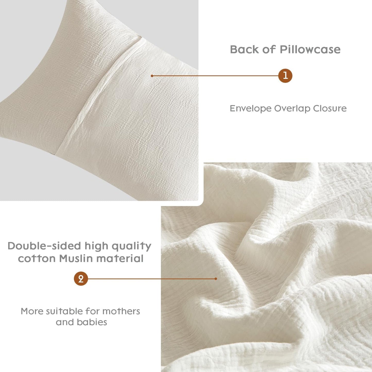 SE SOFTEXLY Muslin Pillowcases Standard Size 100% Cotton, 2 Pack Linen Like Pillow Shams with Envelope Closure, Ultral Soft and Breathable Pillow Case Covers, White, 20" X 26", No Filling