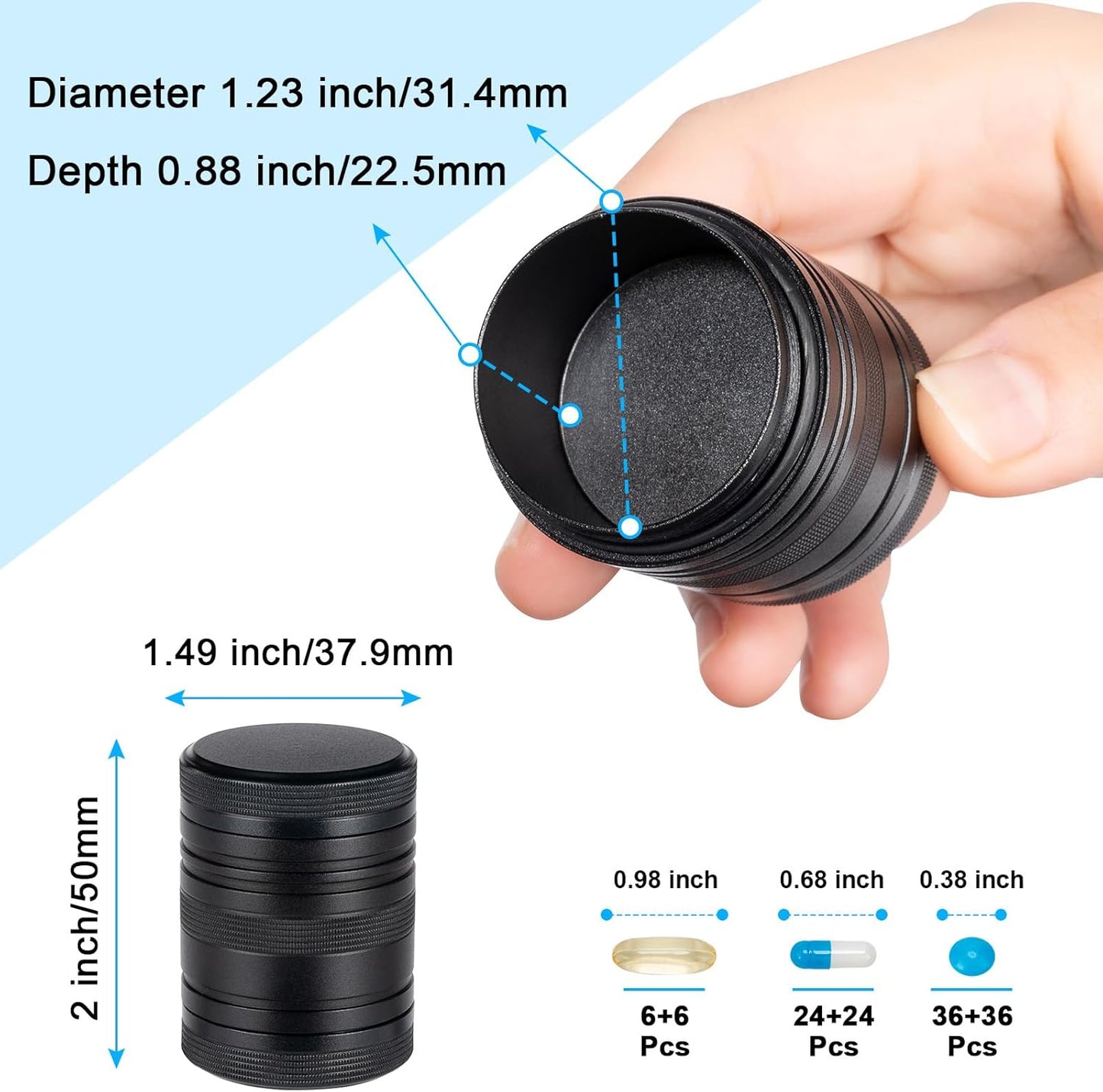 Pill Box 2 Times a Day - Metal Pill Case, Portable Daily 2 Compartment Pill Container, Waterproof Travel Aluminum Pill Holder for Fish Oils, Vitamin, Fish Oil, Supplements