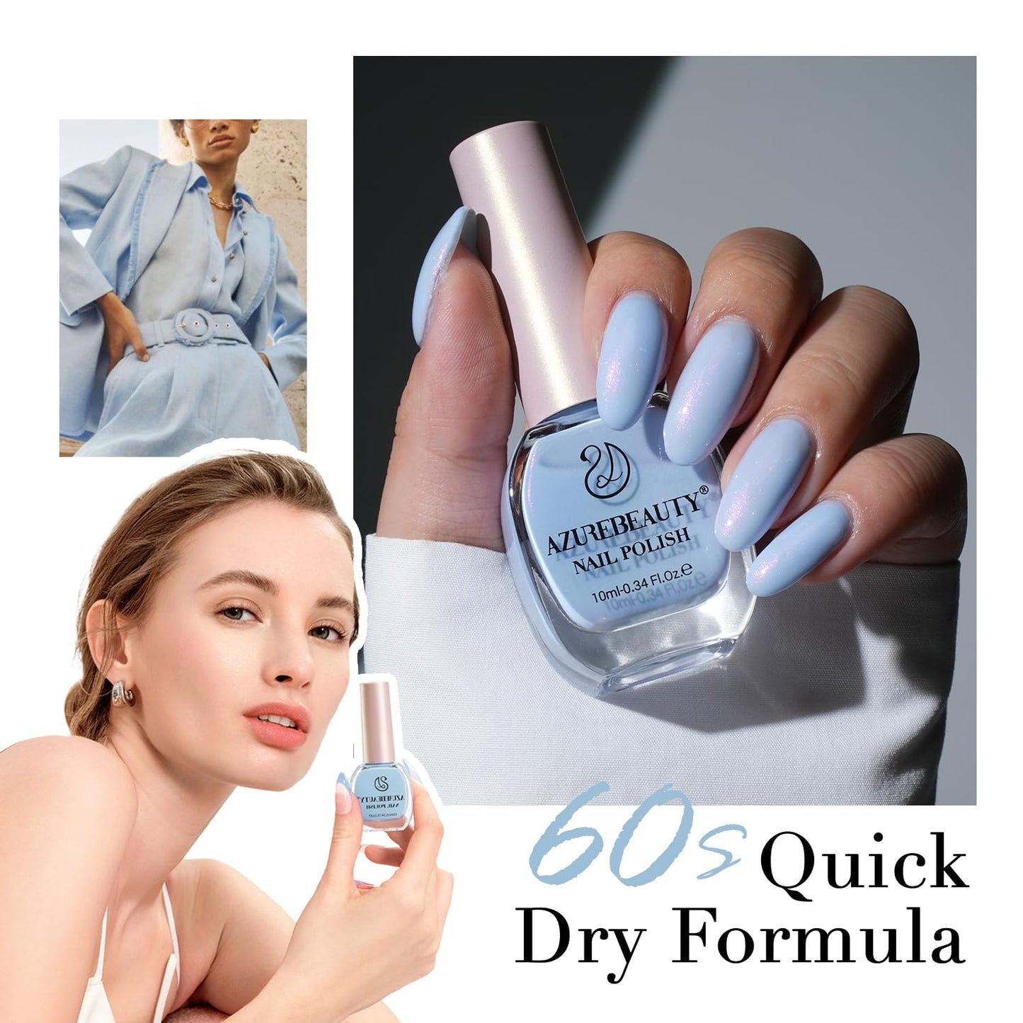 AZUREBEAUTY Nail Polish,Celestial Blue Quick Dry Complete Natural Super Lustrous ,Professional for DIY Manicure and Pedicure at Home
