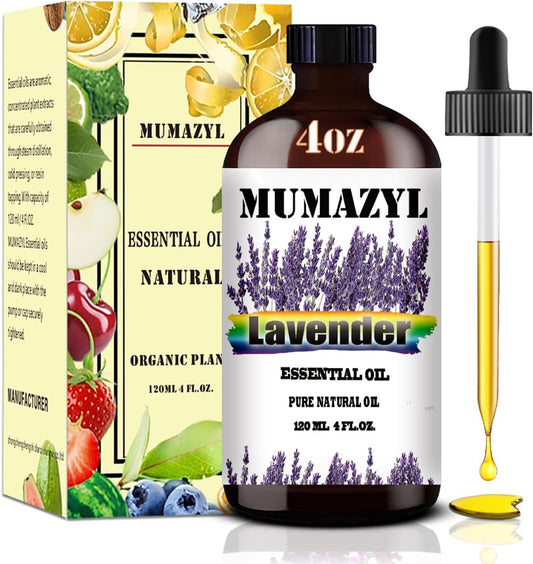 Lavender Essential Oil, Lavender Oil 4 Fl Oz 120ML for Diffuser Humidifier Yoga Cleaning DIY Candle Soap Making Essential Oils