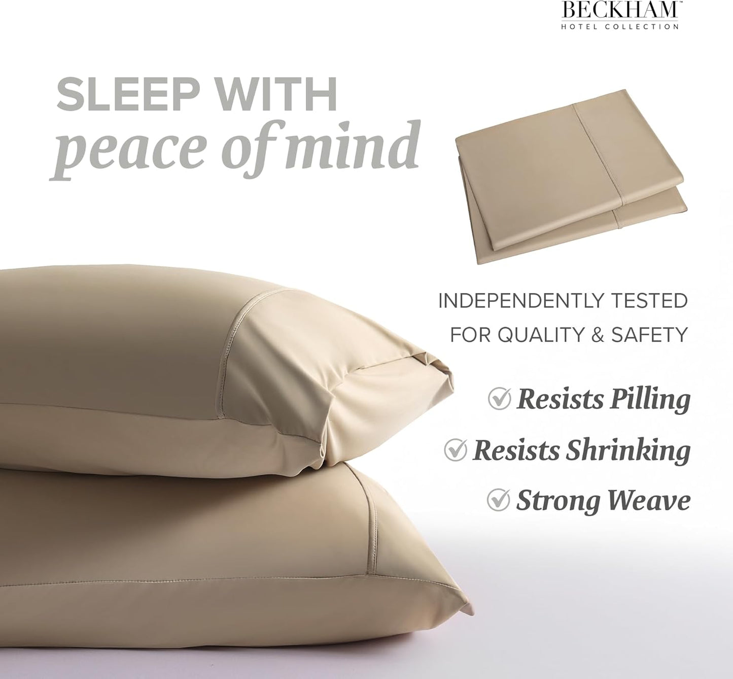 Beckham Hotel Collection Cooling Pillowcases for Hot Sleepers, King Size Set of 2, Cool Bedding, Envelop Closure, Silky Soft, Breathable, Moisture-Wicking, Sand